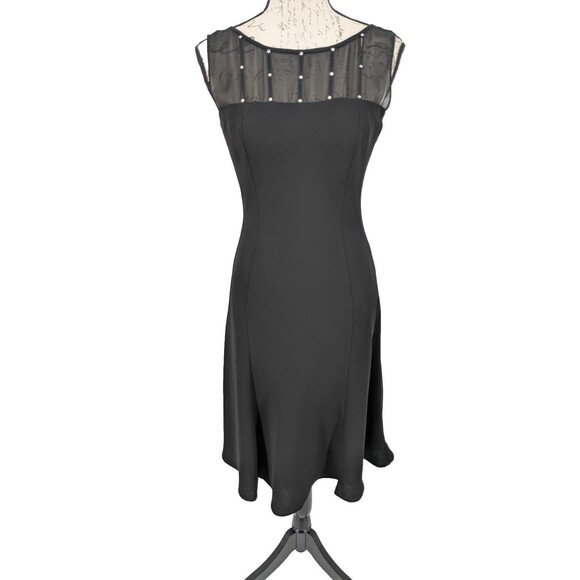 Evan Picone Dress Size 6 Black Sheer Bodice Rhinestones Cocktails - Picture 1 of 12